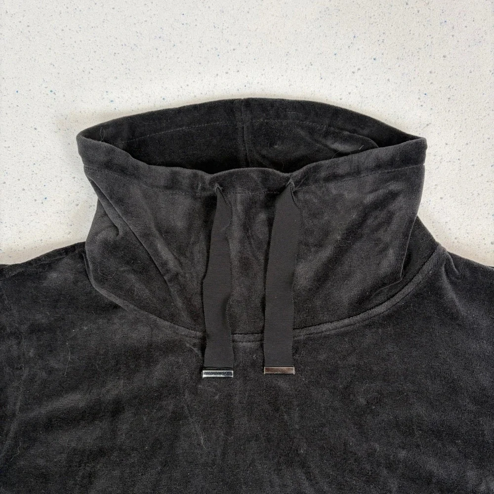 Chico's Zenergy Black‎ Velour Cowl Neck Tunic Pullover Kangaroo Pocket  Sz 12/14